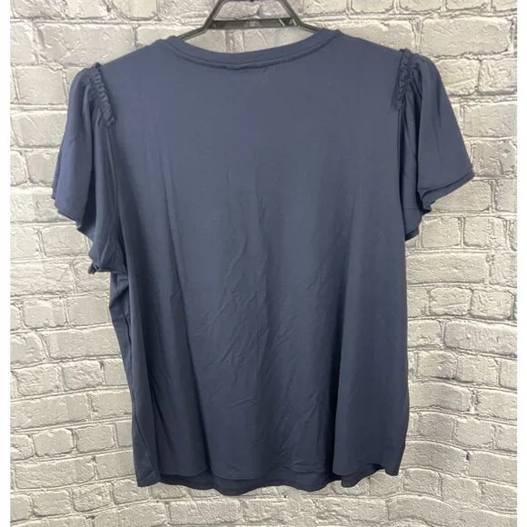 Chico's Touch of Cool Embroidered Stars Flutter Sleeve Tee Size 4 XXL Blue - Picture 2 of 7